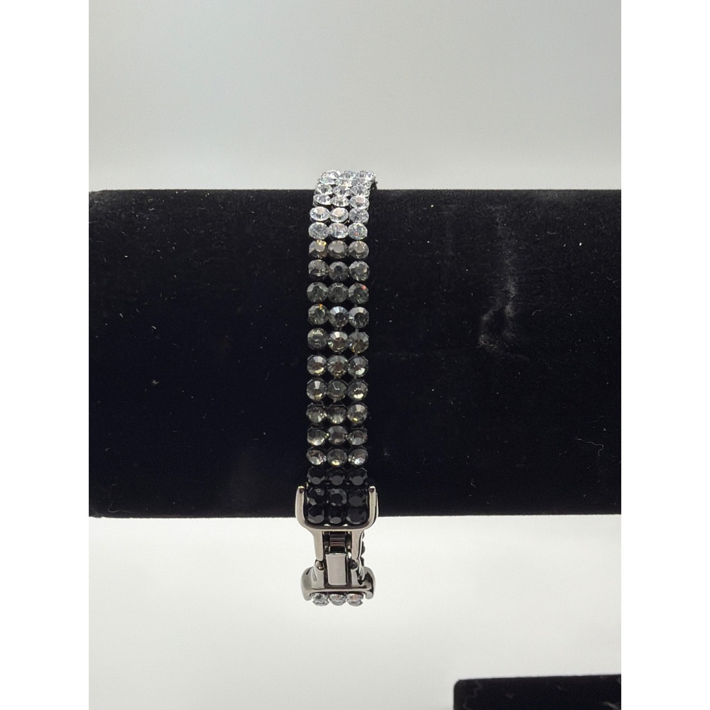 Swarovski Crystal Ombre Tennis Bracelet Three Row Grey Black Gunmetal 7 Inch